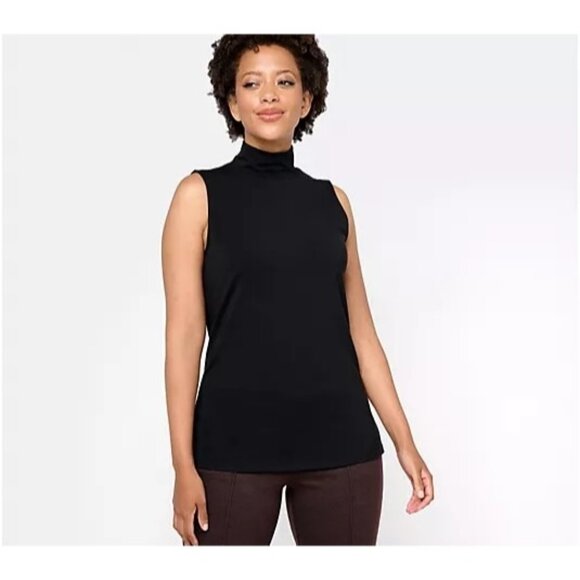Isaac Mizrahi Live! Solid Printed Mock Neck Top Pitch Black Womens Size Medium - Picture 1 of 6